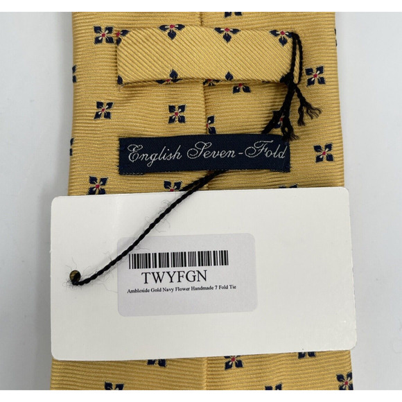 Charles Tyrwhitt Silk Tie Gold Background Small Blue Flower Made In England - Picture 2 of 6